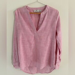Vineyard Vines Pink Relaxed Buttoned Blouse with Mandarin Collar